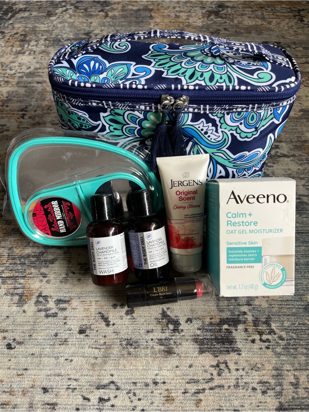 Travel Beauty BUNDLE with Navy Floral Cosmetic Case over $70 value